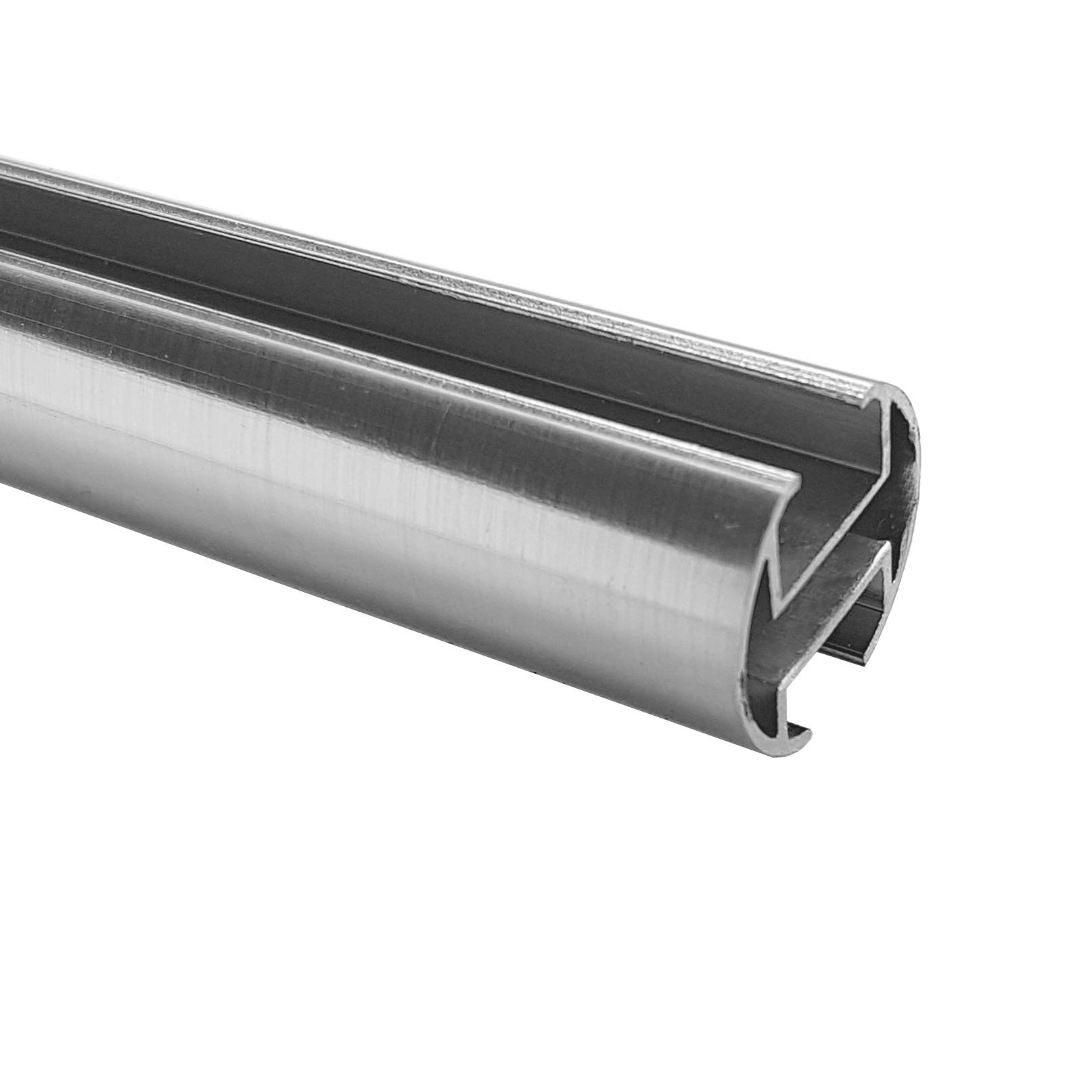 BASIT Gardinenstange Innenlauf Edelstahllook 20mm 1-läufig Wand 320cm H50I | Gardinenstangenset einläufig Wandmontage Metall Vorhangstange Wandhalterung 120-600cm wählbar Kappe E30
