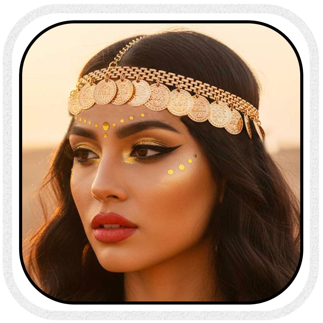 Aukmla Coins Head Chain Gold Sequin Headpiece Hair Chains Festival Costume Headband Hair Accessories for Women and Girls