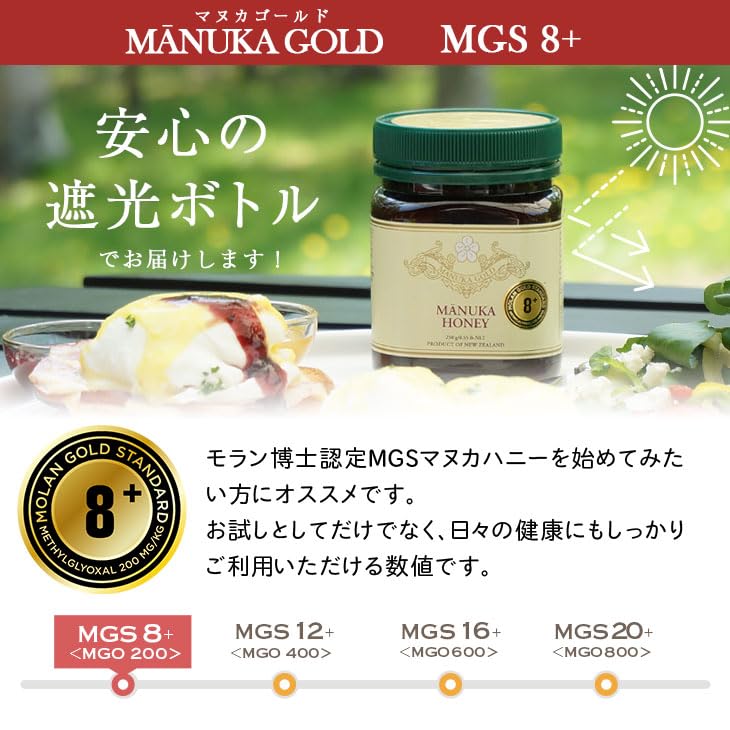 マヌカハニー マヌカゴールド（MGS8+ / MGO200+）250g 4点 予約販売 マヌカハニー 8+ が2990円【リピート回数別クーポン配布中