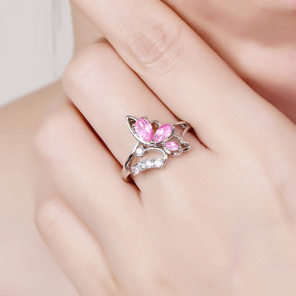Psiroy 925 Sterling Silver Plated Simulated Citrine Butterfly Ring for Women - Image 2
