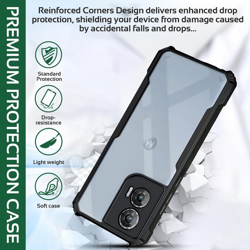 Image of AIBEX Compatible for Motorola G96 5G / Motorola Edge 50 Fusion 5G Mobile Back Case Cover, Crystal-Clear Shockproof Bumper with Camera Guard |(TPU+PC) | Anti-Yellow, Slim Transparent - Black