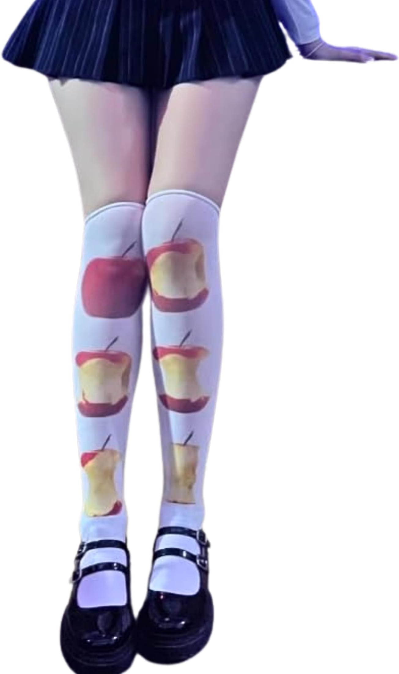 Funky Whimsy Twee Apple Tights Colored Patterned Thigh High Socks Emo Grunge Stockings Y2k Harajuku Accessories