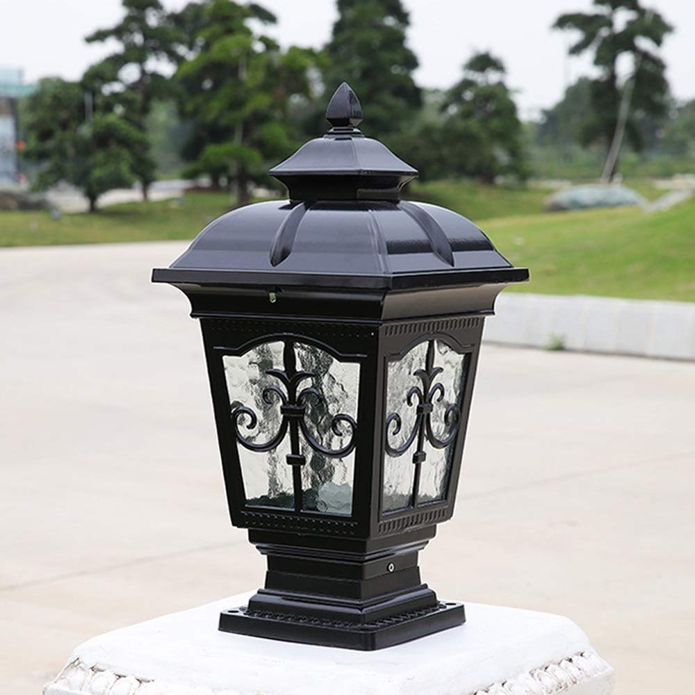 QUSYZD E27 Pillar Lamp Waterproof Outdoor Pillar Light Die-cast Aluminum Glass Design European Courtyard Landscape Lighting Fixture Lawn Yard Balcony Patio Pond Outdoor Lightin,
