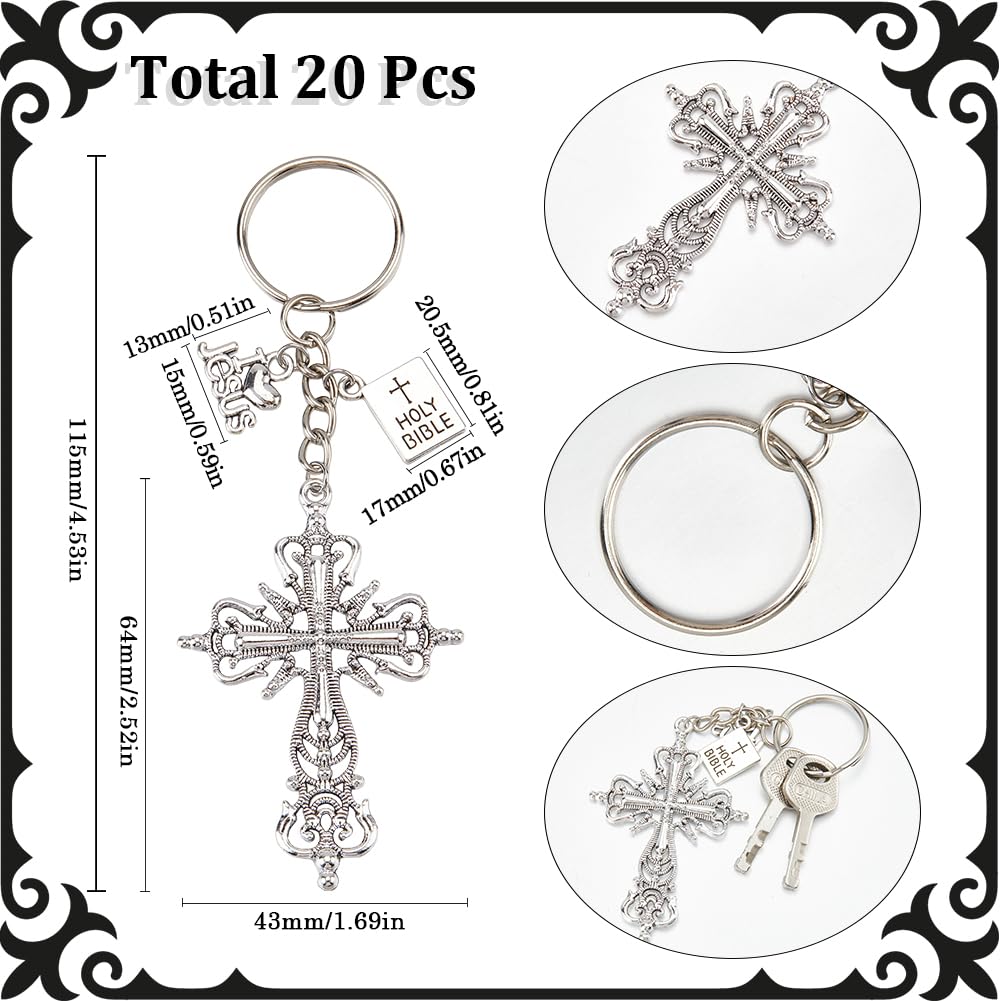SUNNYCLUE 1 Box 20Pcs Crucifix Keychain Bulk Cross Keychain Set Alloy Antique Silver Gothic Halloween Keychains for Key Decorations Party Favor Wedding Favors Holidays Festivals Presents Gifts Women - Image 2