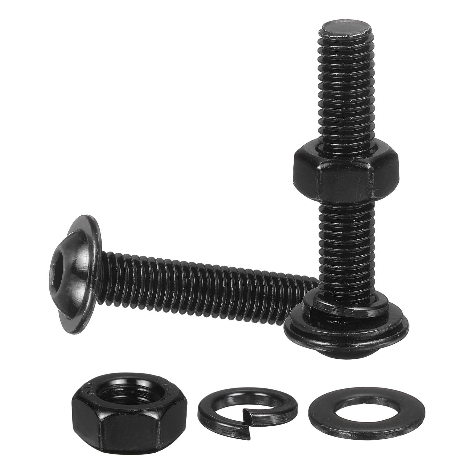 M METERXITY 10 Set M8 x 45mm Flanged Button Head Socket Cap Screws, Black 304 Stainless Steel 18-8 Hex Socket Head Screws Bolts, Nuts, Flat & Lock Washers for DIY, Furniture, Automotive