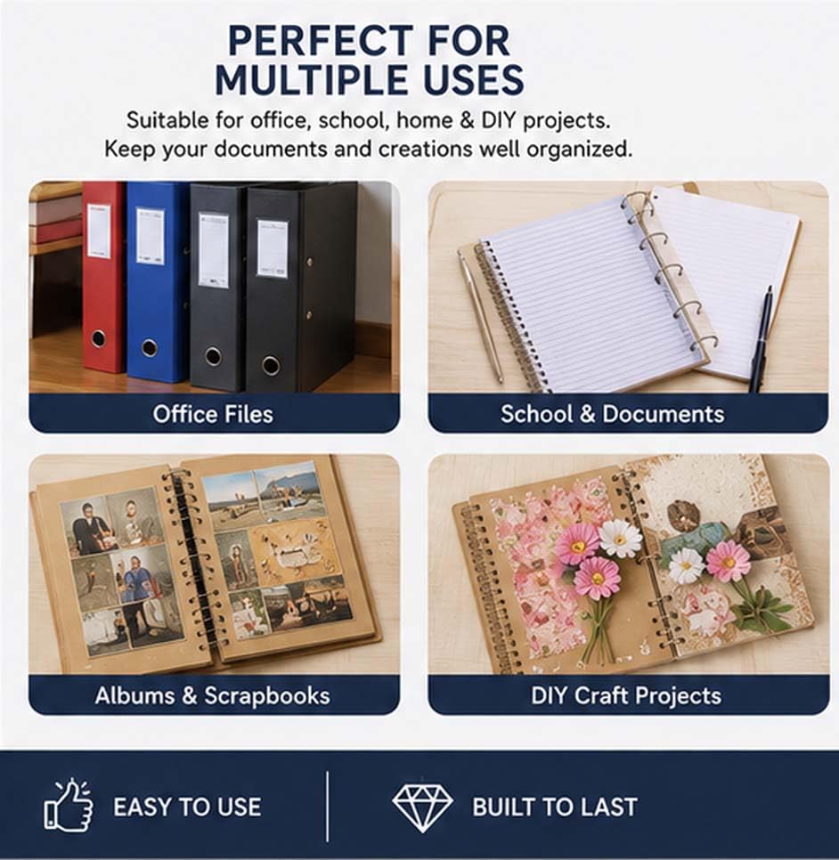 Image of Office Stationery 4-Hole Ring D Line Metal Loose Leaf Binders Book Rings Binding Spines Combs Album Scrapbook Clips Silver for Office, School & DIY Craft Use (4 Pc)