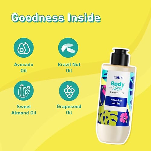 Miniatura 4 de Plum Aceite corporal de rumba hawaiana con aceite de aguacate, aceite de coco, aceite de semilla de zanahoria, aceite hidratante 100% puro, brillo