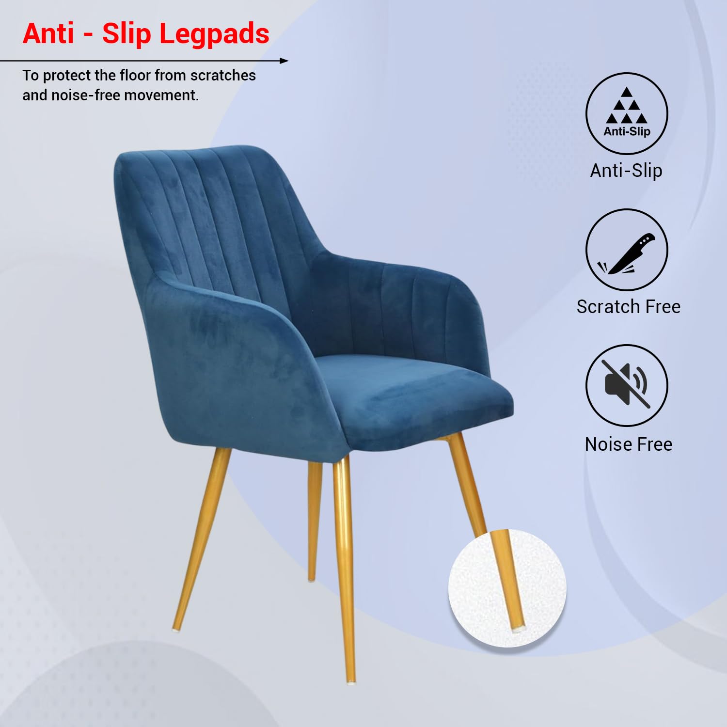 Taboo Velvet Dining Chair | Upholstered Accent Arm Chair | Soft Cushioned Seat with Backrest | Modern Velvet Fabric Chair with Metal Legs | Living Room, Bedroom, Study & Restaurant Chair | NavyBlue 4