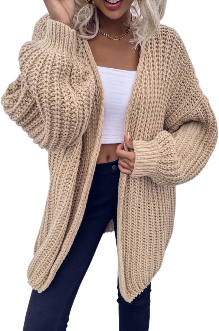 Women's Trench Coat Knit Drop Shoulder Cardigan Long Sleeve Classic Overcoat