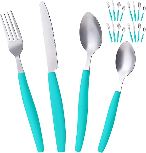 Miniatura 1 de ALPINE CUISINE Juego de cubiertos de acero inoxidable de 16 piezas para 4, incluye cuchillos, tenedores, cucharas, ideal para acampar o dormitorios