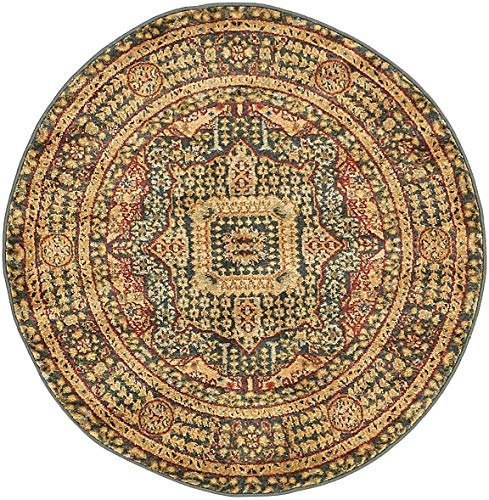 Rugs.com Amina Collection Rug – 3' Round Blue Flatweave Rug Perfect for Kitchens, Dining Rooms
