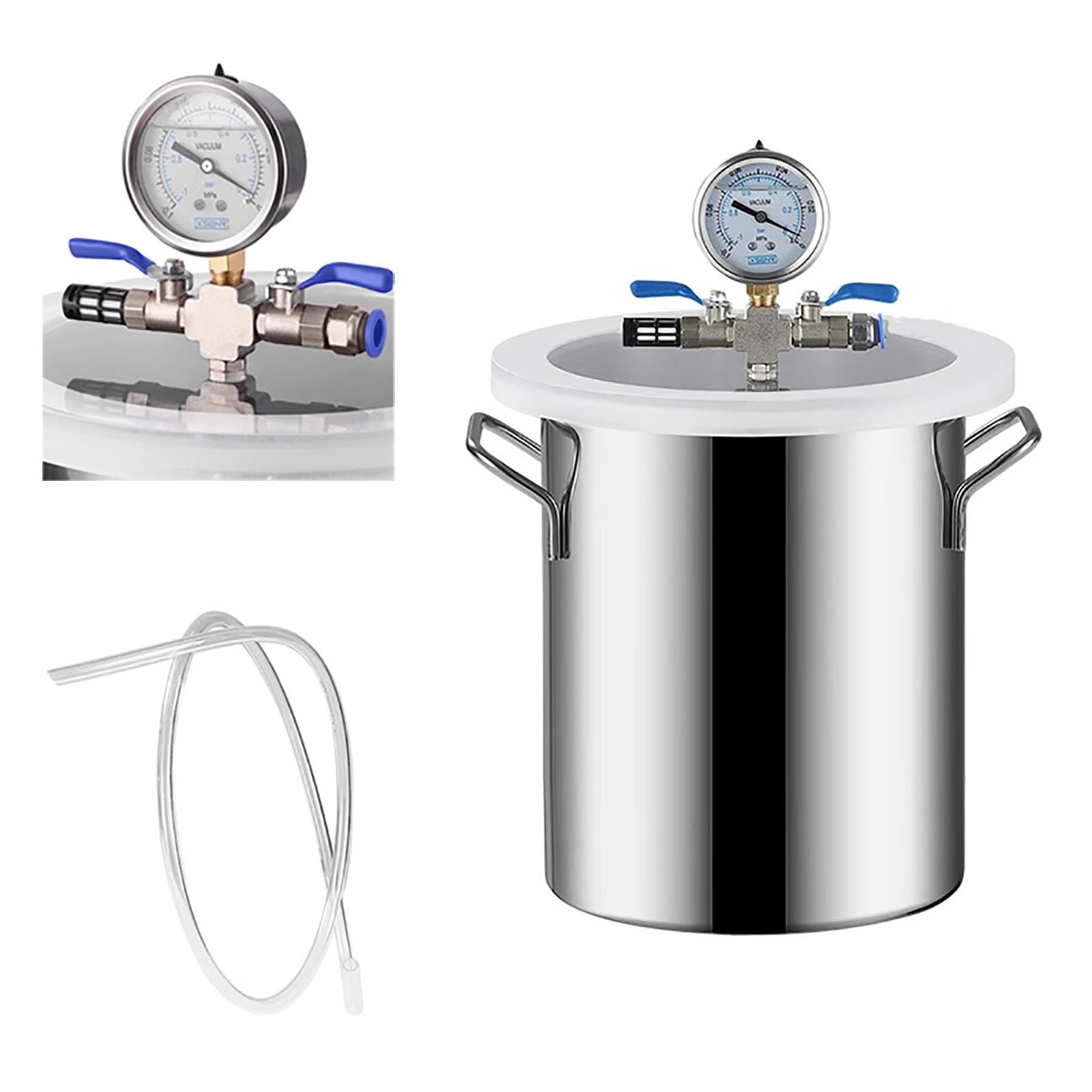 Oracra Vacuum Chamber Stainless Steel Resin Vacuum Degassing Pot, 5 Gallon Pressure Chamber with Hose and Gauge, Large Vacuum Tank Tool for Epoxy Resin Casting