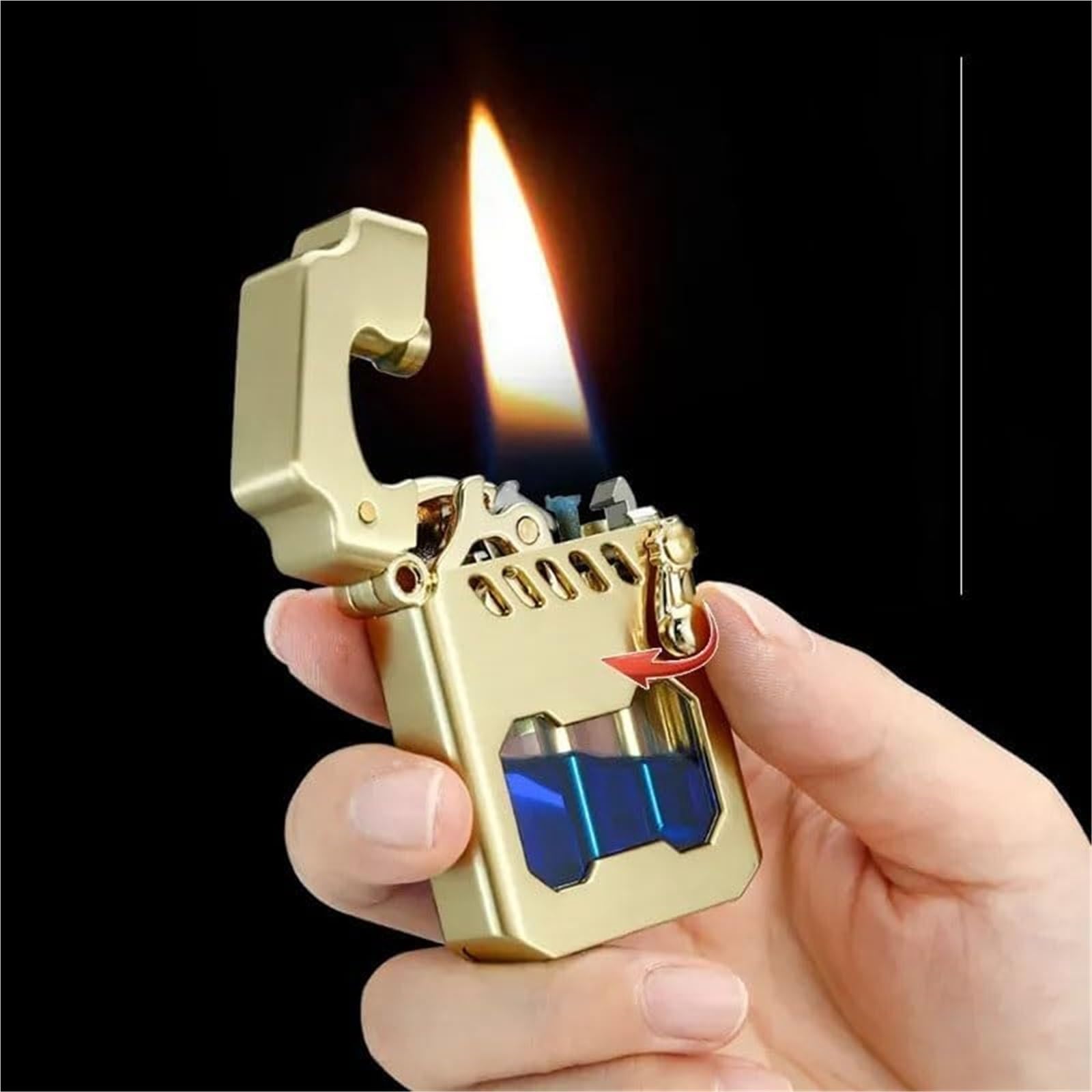 Encendedor de queroseno, de metal, resistente al viento, con tanque de aceite transparente, diseño vintage para acampar al aire libre, senderismo, pesca, idea de regalo, llama ajustable