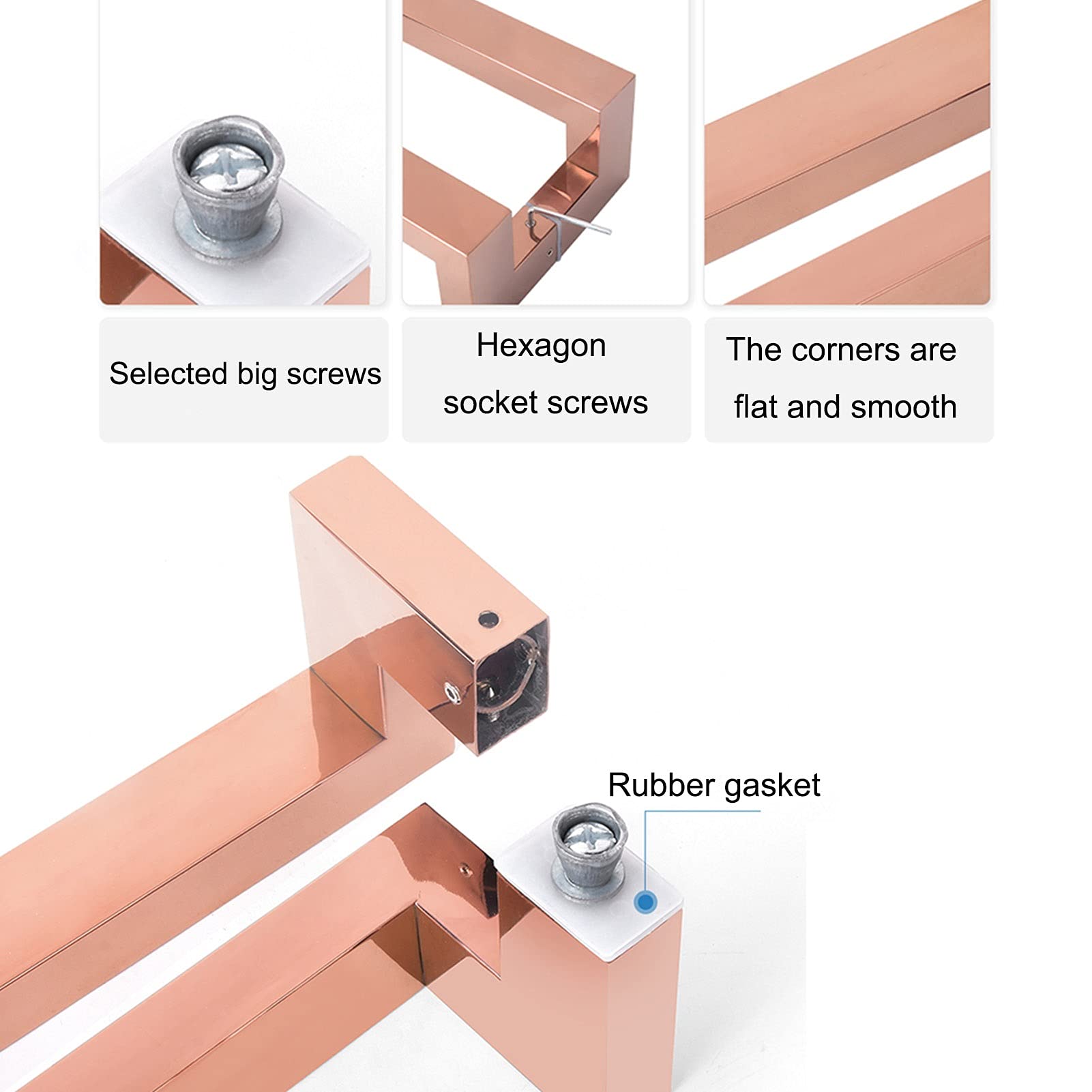 Maniglia per Porta in Vetro in Acciaio Inossidabile,Maniglia per Porta Scorrevole Porta in Legno Maniglia Grande A Doppia Curva in Oro Rosa,Pomelli per Porta Doccia,Attrezzatura Maniglia Doc