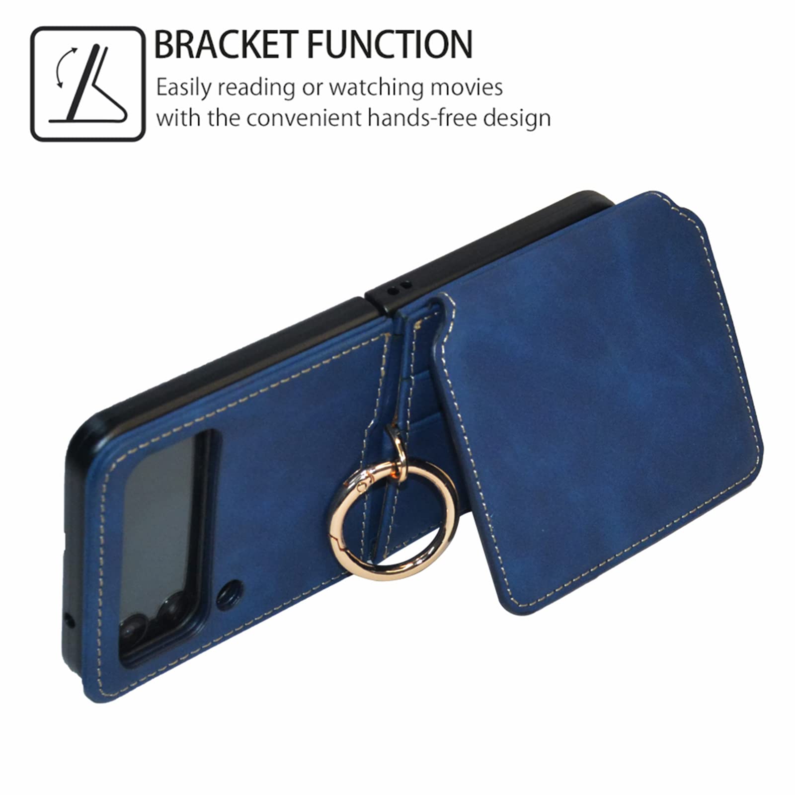 Asuwish Phone Case for Samsung Galaxy Z Flip 3 5G 2021 Wallet Cover with Ring Crossbody Strap Lanyard Credit Card Holder Stand Cell Accessories ZFlip3 Z3 Flip3 3Z Women Men Blue