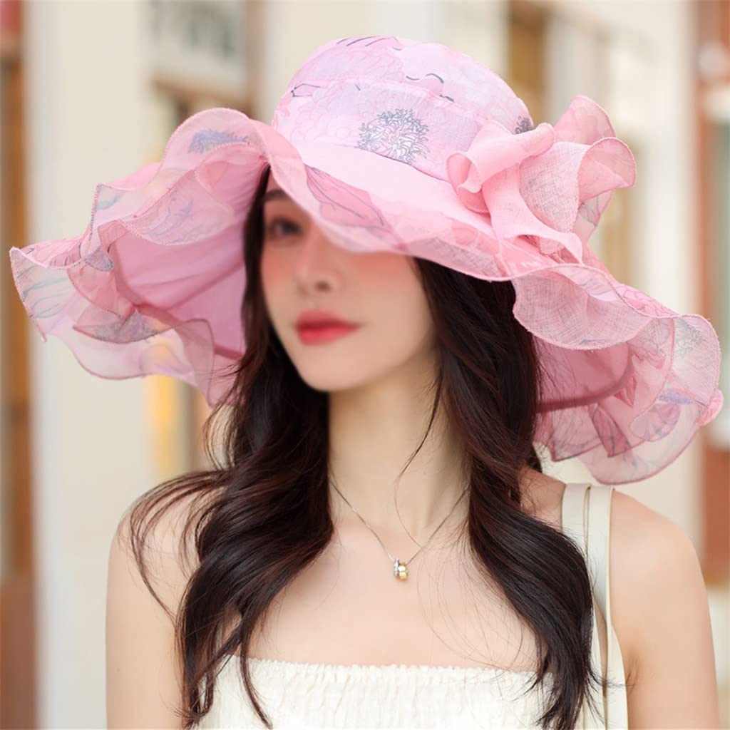 Sombrero de Verano para Mujer Estampado Floral Arco Sombrero para el Sol Sombrero de Playa de Viaje de ala Ancha Visera (Color : C, Size : 56cm-58cm) (A 6 7/8)