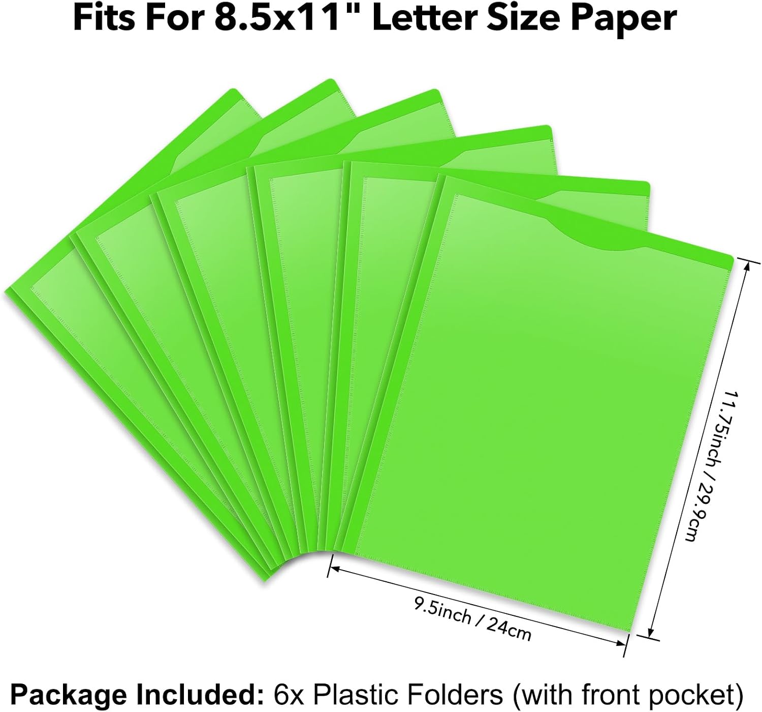 Briartw Heavy Duty Plastic Pocket Folder with Prongs for Letter Size Paper - 6 Pack Light Green File Folder with Clear Front Pocket - 2 Pockets and 3 Prongs,As Well As 2 Card Slots - Pocket Folders