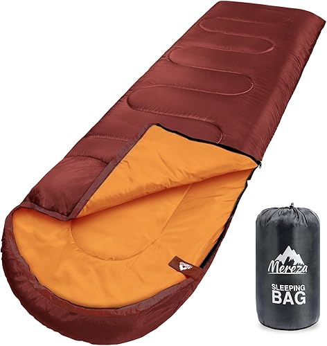 MEREZA Saco de dormir de camping para adultos y hombres de 4 estaciones, para clima cálido y fresco, saco de dormir ligero con saco de compresión
