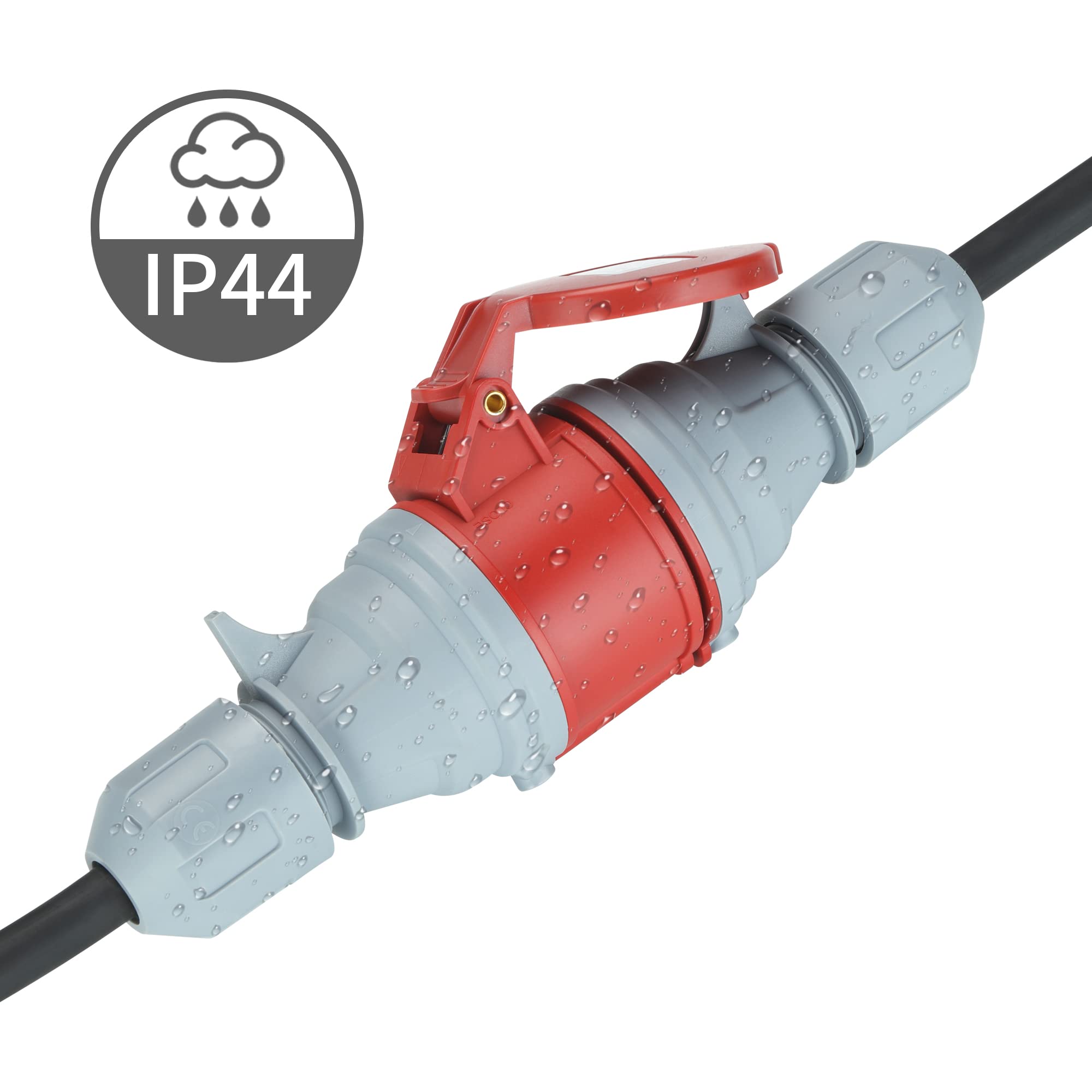 Cable alargador CEE de 5 m H07RN-F 5G 2,5 mm² 400 V 16 A, alargador CEE de 5 pines con conector de fase, IP44, para obras, industria, exteriores