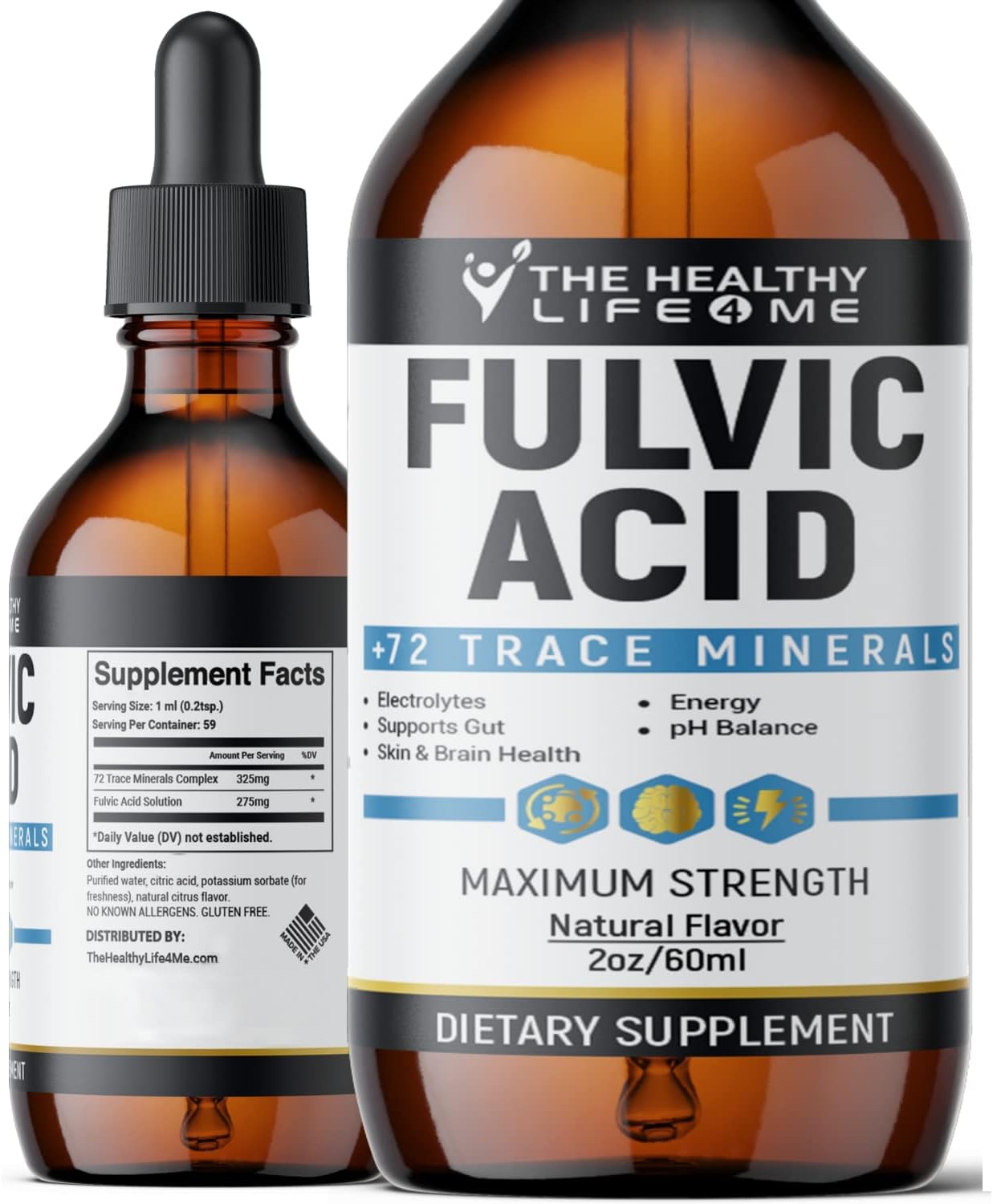 Organic Fulvic Acid + 72 Trace Minerals Digestion Hydration Keto, Dietary