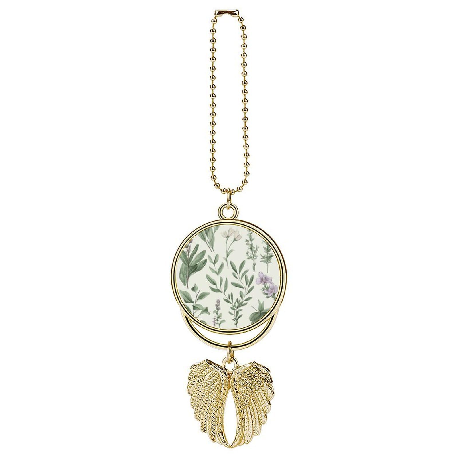 Green Flower Herb Sage Leaves And Branches Car Charm, Alloy Rear View Mirror Pendant, Bling Funny Car Hanging Ornament Gift for Women Men, Car Pendant Lucky Auto Interior Decoration Accessories Golden