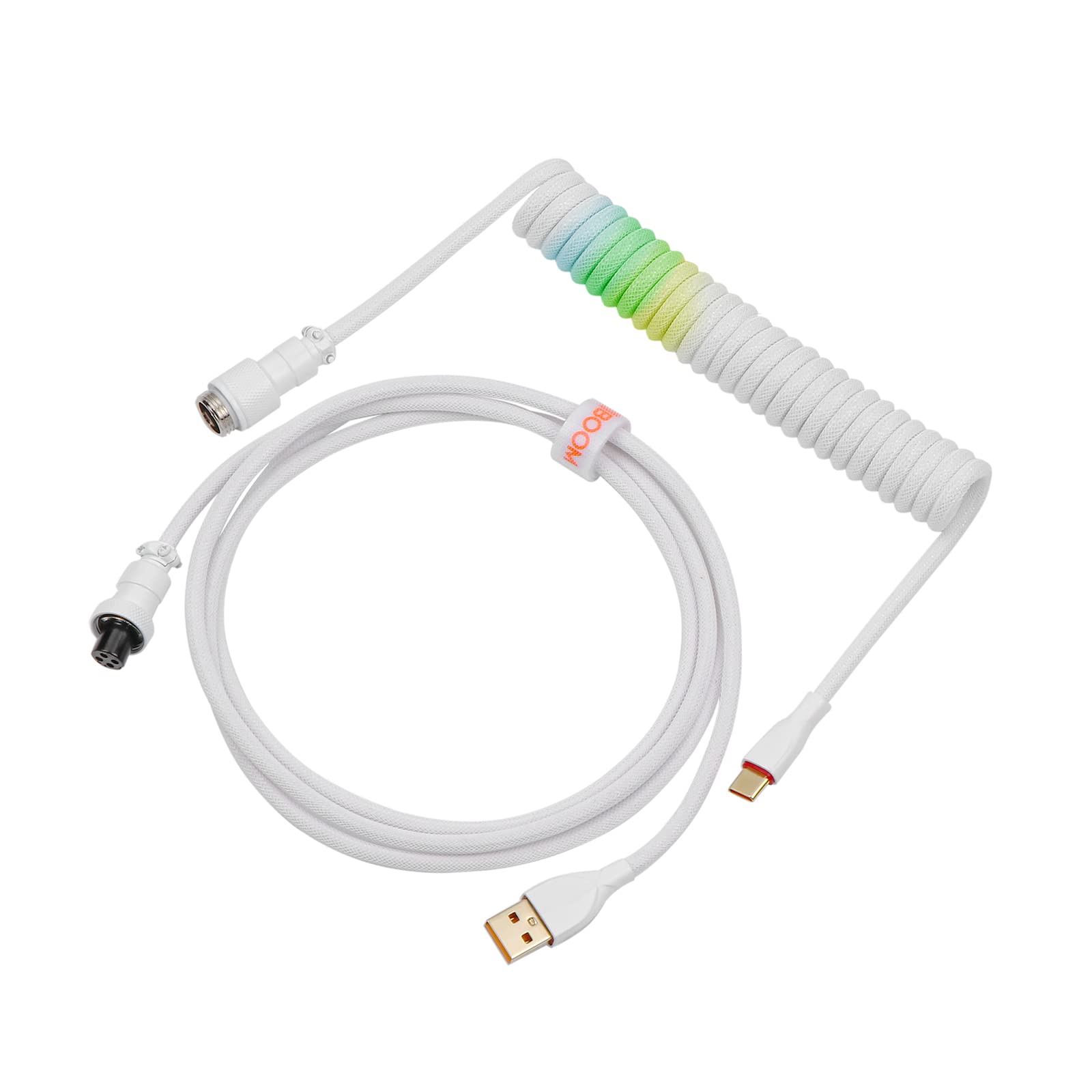 KiiBoom Ombre 1.8m Coiled Keyboard Cable Type-C to USB-A for Mechanical Gaming Keyboard, Double-Sleeved Cable with Detachable 4-Pin Aviator Connector (Blue)