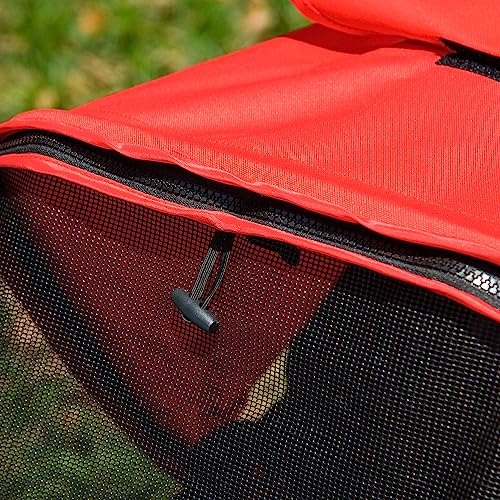 PawHut Hundewagen klappbar Hundebuggy für Hunde & Katzen bis 10 kg Katzenbuggy mit Netzfenstern Getränkbehalter Aufbewahrungskorb Katzenwagen Buggy Rot