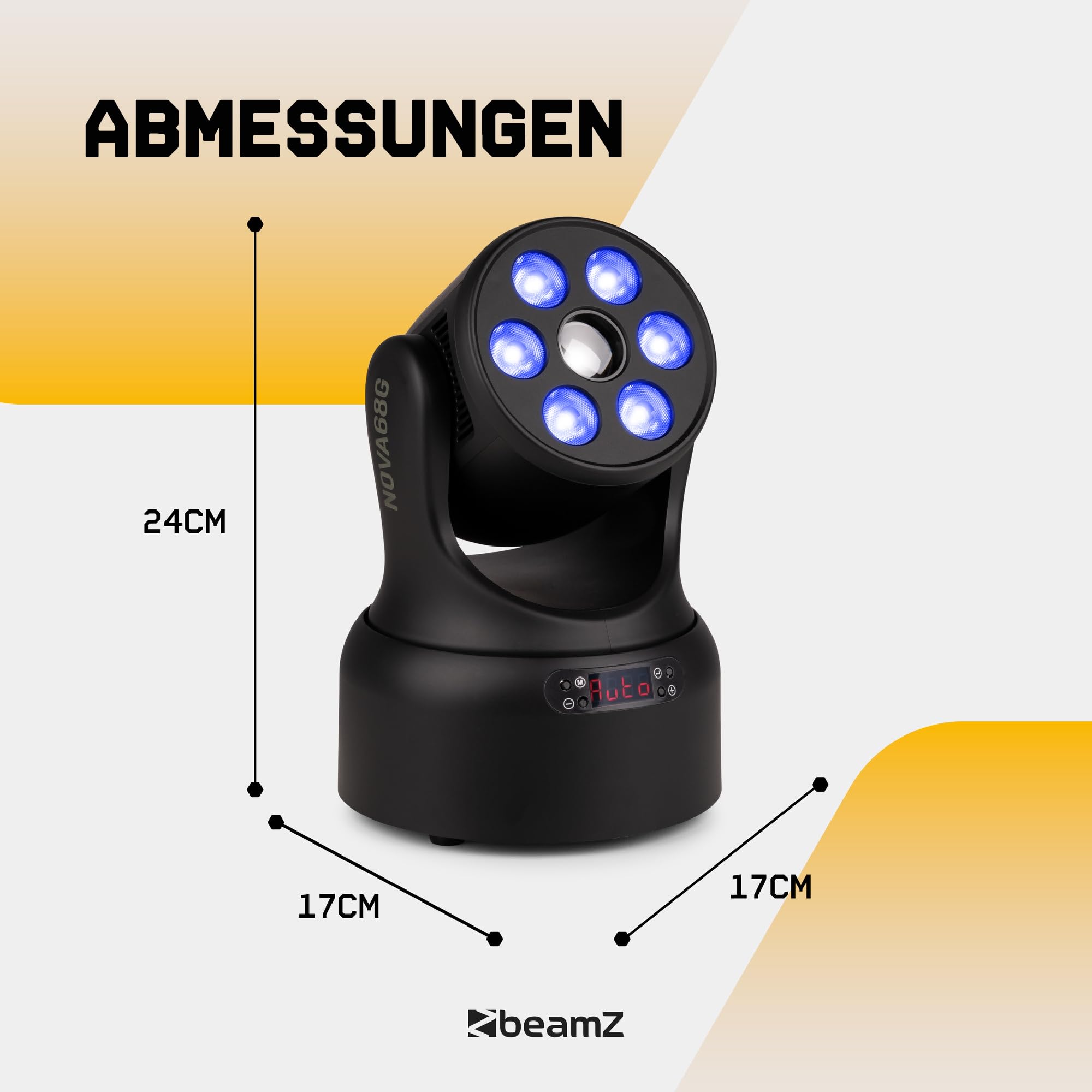 BeamZ NOVA68G-BK Moving Head Wash – Kompaktes Disco Licht, LED Moving Head mit 6x 8 Watt RGBW, Gobo & Farbrad – DMX Licht Musikgesteuert – DJ Lichtanlage für Party Lichter, Disco, Restaurant & Bühne