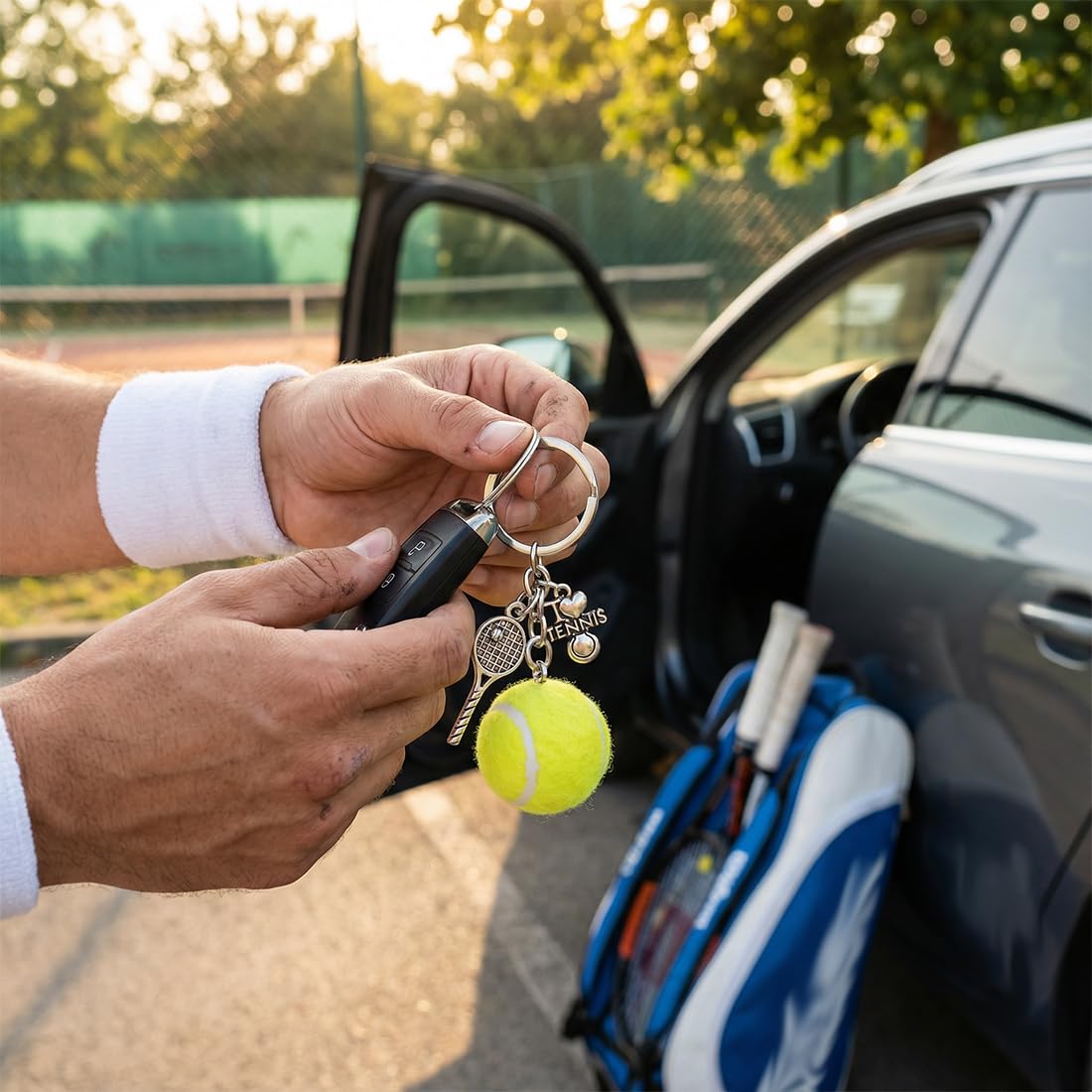 Portachiavi Tennis Racchetta in Acciaio Inox, Accessori Regali per Amanti del Tennis