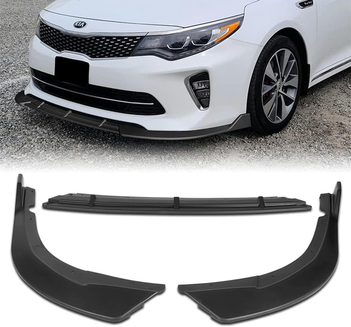Front Bumper Lip fit for compatible with 2016-2018 Kia Optima SX/SXL/S Model Only, Front Bumper Lip Spoiler Air Chin Body Kit Splitter Unpainted Matt Black ABS, 2017 (STP-Style)