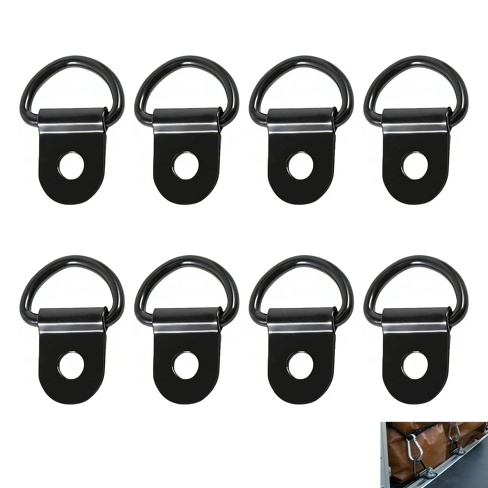 8 Piezas Anillos de Amarre, Anillos de Amarre de Acero Inoxidable en D, Anillas de Sujeción con Carga Máx. 80 kg, Puntos de Anclaje para Remolques, Coches, Camiones, Barcos, Camping y Transporte Negro