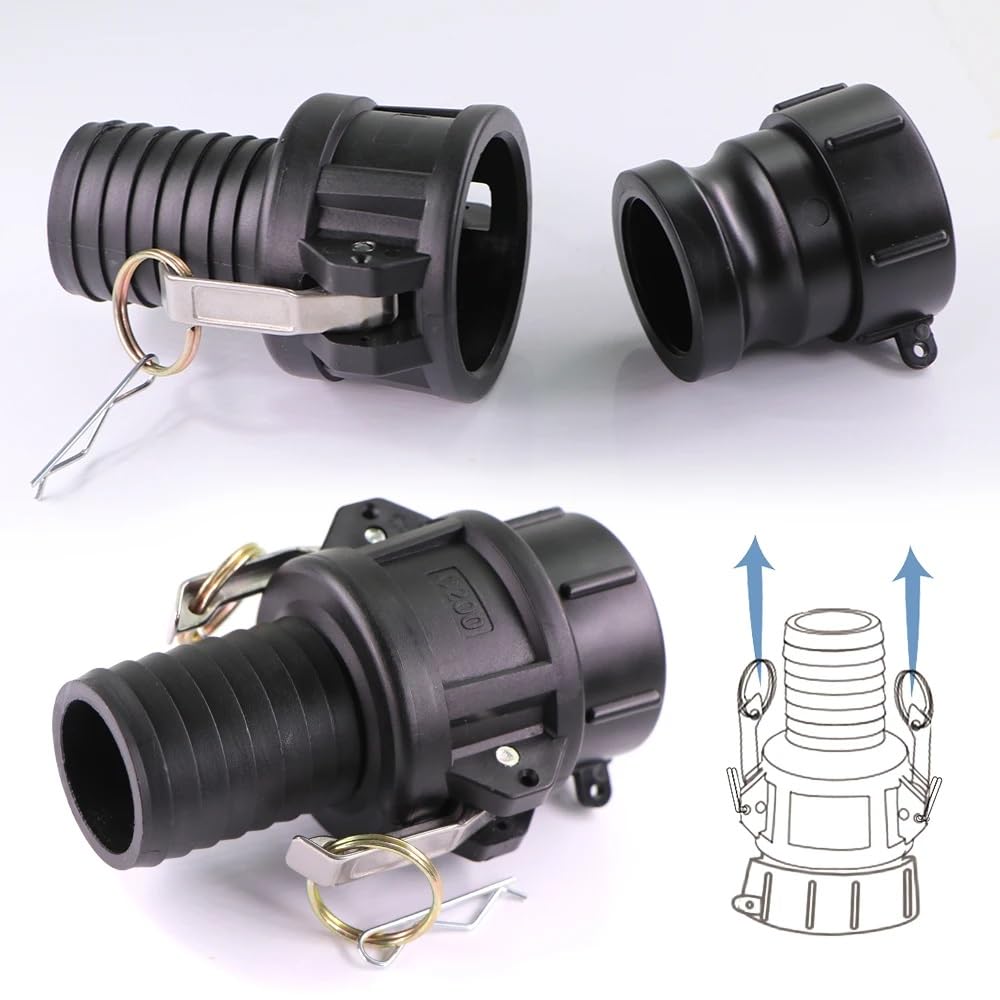 MiJunHD IBC Tank Adapter S60*6 60mm Coarse Thread Cam Lock Coupling & 1inch/25mm Hose Barb Tail Connector for Storage Tanks,IBC Barrel Quick Connect Joint (2Piece/Set) - Image 4