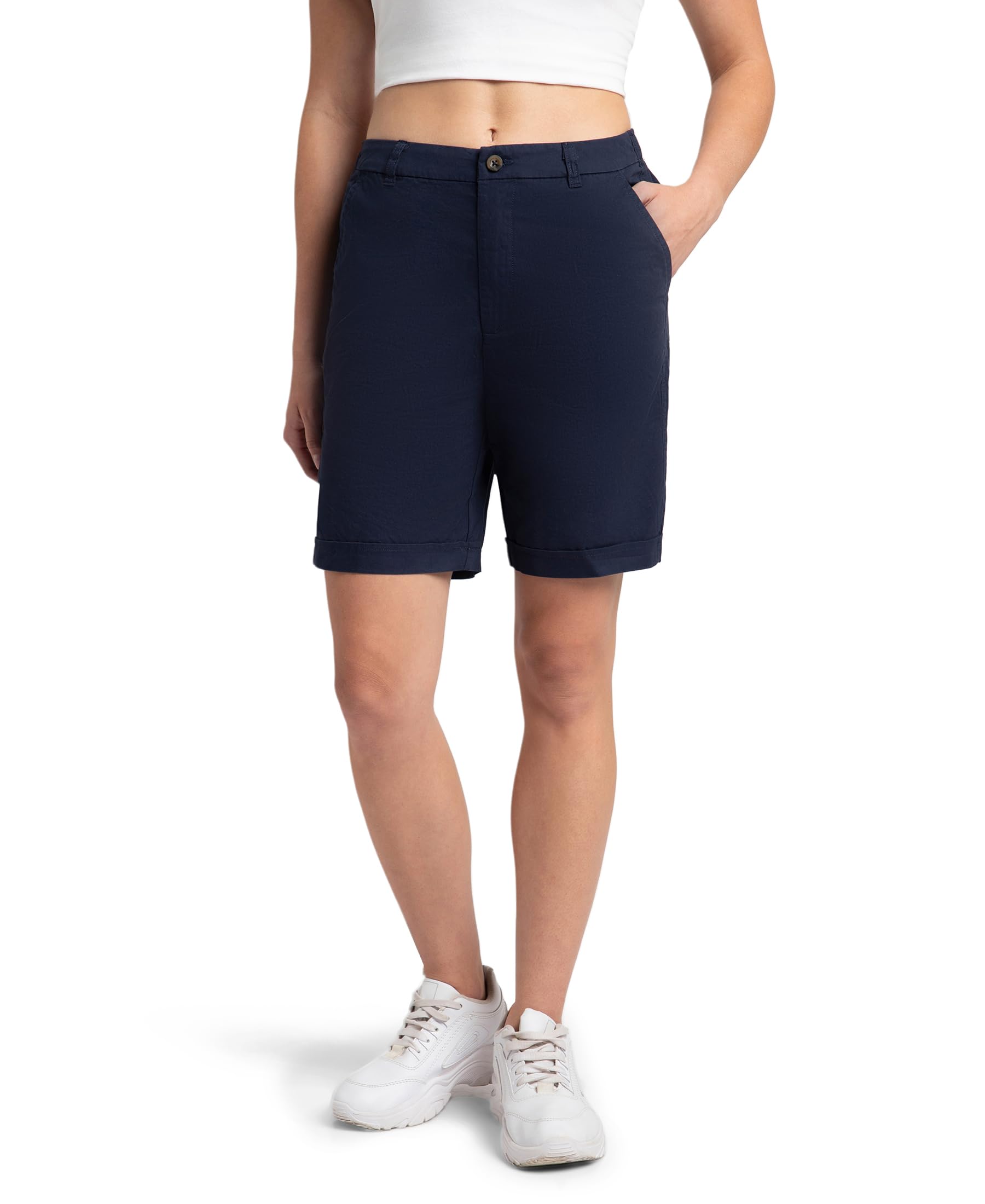 jockey A125 Women's Super Combed Cotton Woven Twill Fabric Relaxed Fit Shorts with Convenient Side Pockets-picture-22
