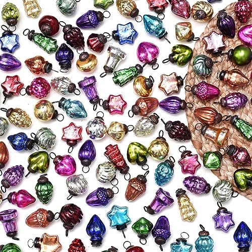Image of IndianShelf 25 Pieces Multicolor Glass Vintage Christmas Ornaments Mini Bulk Decorative Ornaments for Halloween, Christmas Tree, New Year, Valentine Day, Holidays, Event and Wedding (25 * 1 Boxes)
