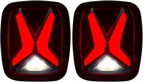 Miniatura 2 de Luces traseras LED en forma de X compatibles con Jeep Wrangler YJ TJ CJ Lámparas de freno trasero con señal de giro y luz de marcha atrás