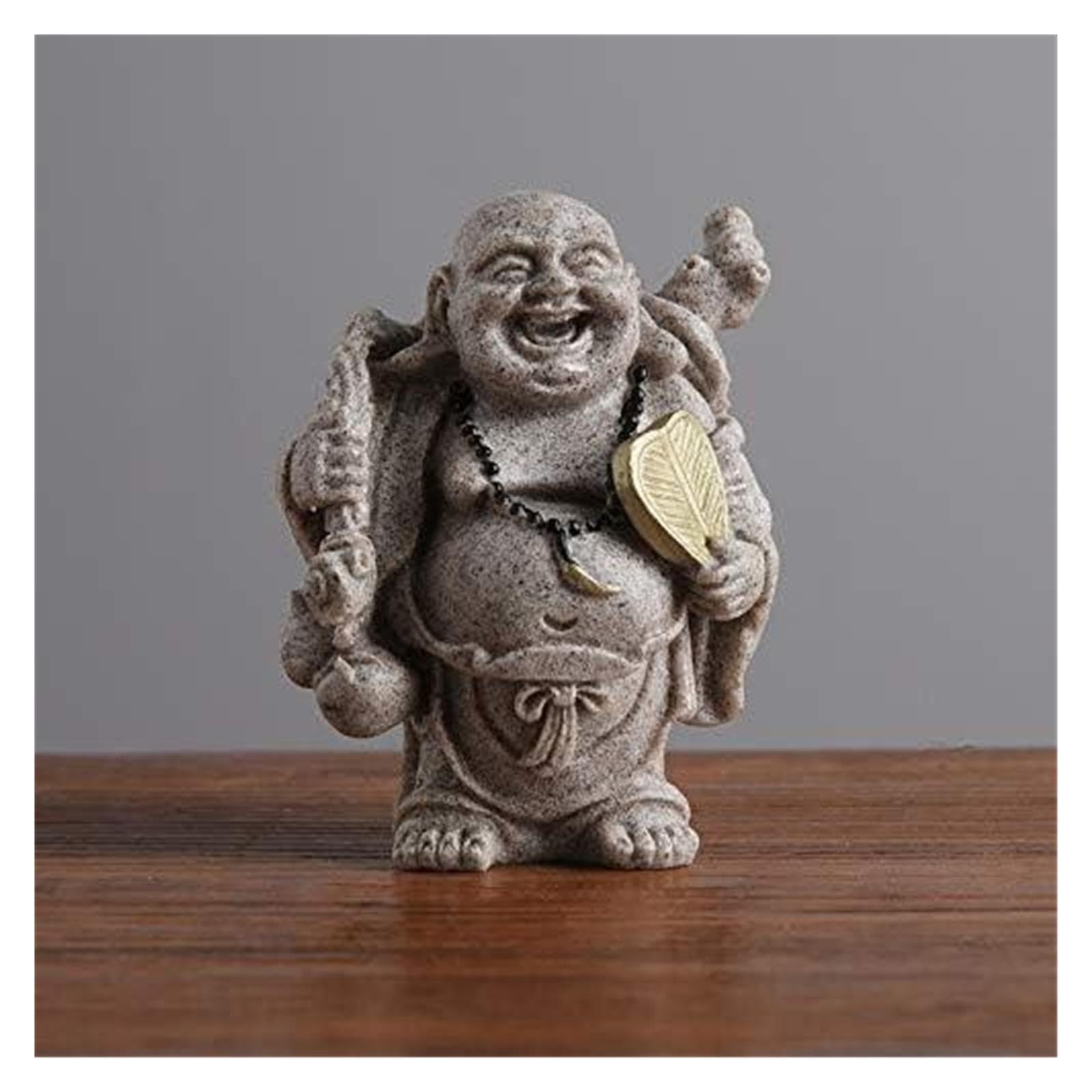 Estatua de resina piedra arenisca figuras Buda sonriente regalos creativos