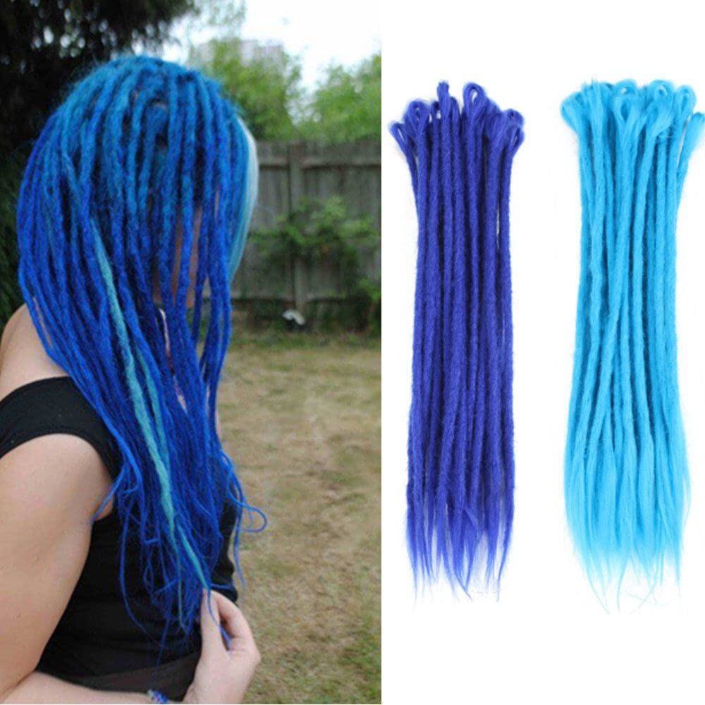 Aosome 50cm /20pcs Crochet Dreadlocks Extensions Mixed Blue Colour All Handmade Synthetic Hair Extensions,10pcs Blue plus 10pcs Light Blue