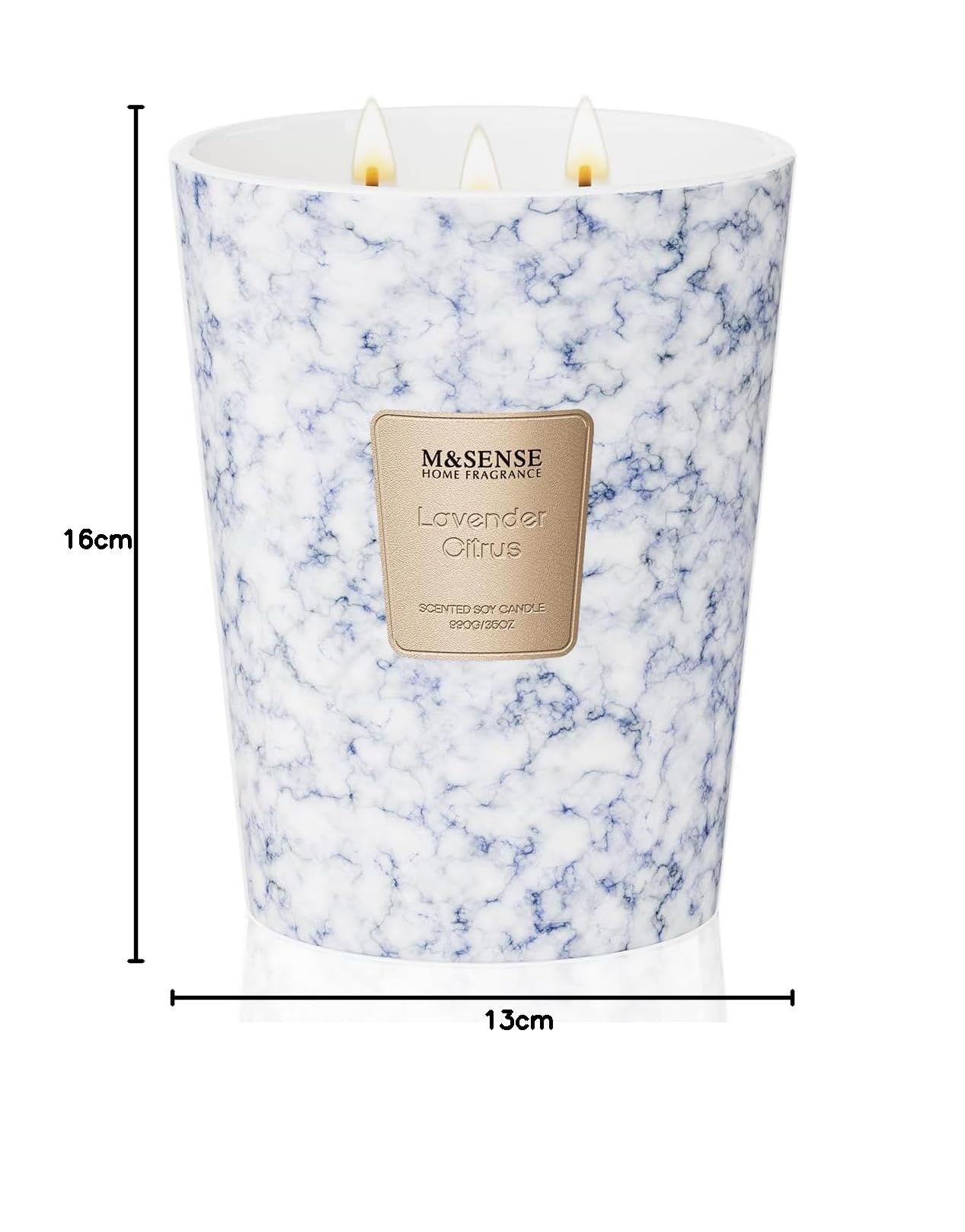 M&SENSE Bougie parfumée 990g|Lavande Agrumes|150h de combustion & 3 mèches|Bougie Decorative naturelles en cire de soja|Aromathérapie relaxante|Cadeau pour femme & homme,Modern Marble Jar
