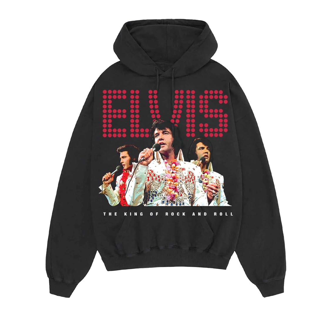 ELVIS PRESLEY Official Merch Three Portrait Hoodie, Black, M