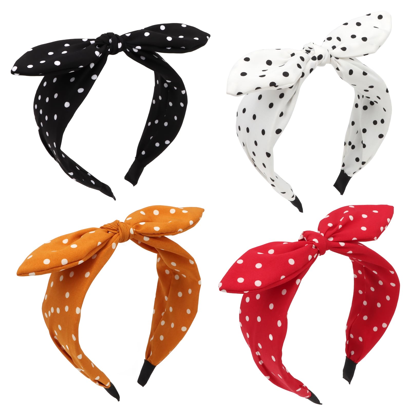Aushamtai 4PCS Polka Dot Headband for Women and Girls Bunny Ears Knotted Hairband Polka Dot Bow Headbands for Women Fashion Vintage Girls Hair