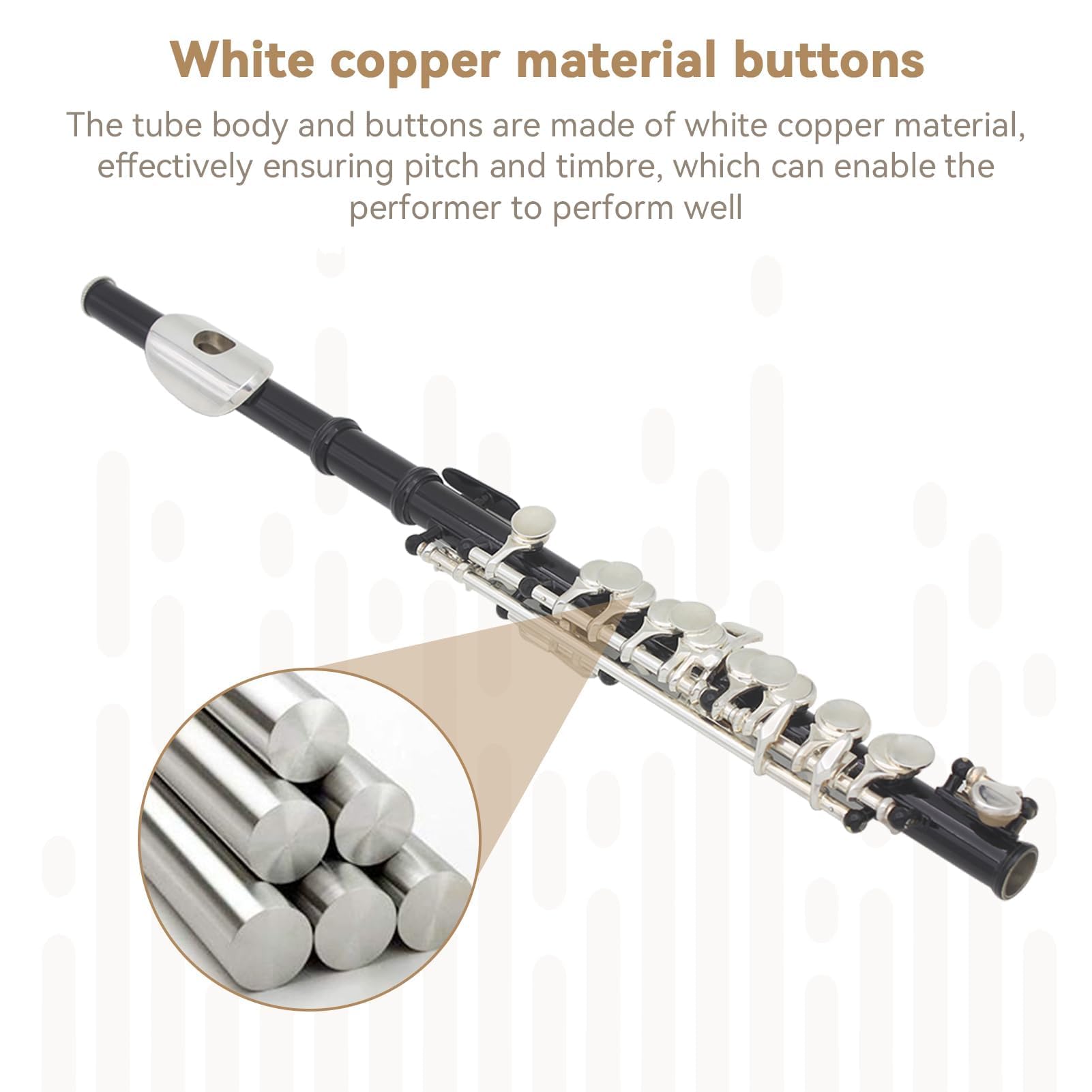 C Flute Piccoloflöte Edelstahl Schülerflöte Piccoloflöte Kupfer Instrument C Querflöte Piccolo Vernickelt Querflöte Flöte Set mit PU Lederbox Reinigungstuch Stab für Anfänger Übungen Geschenk