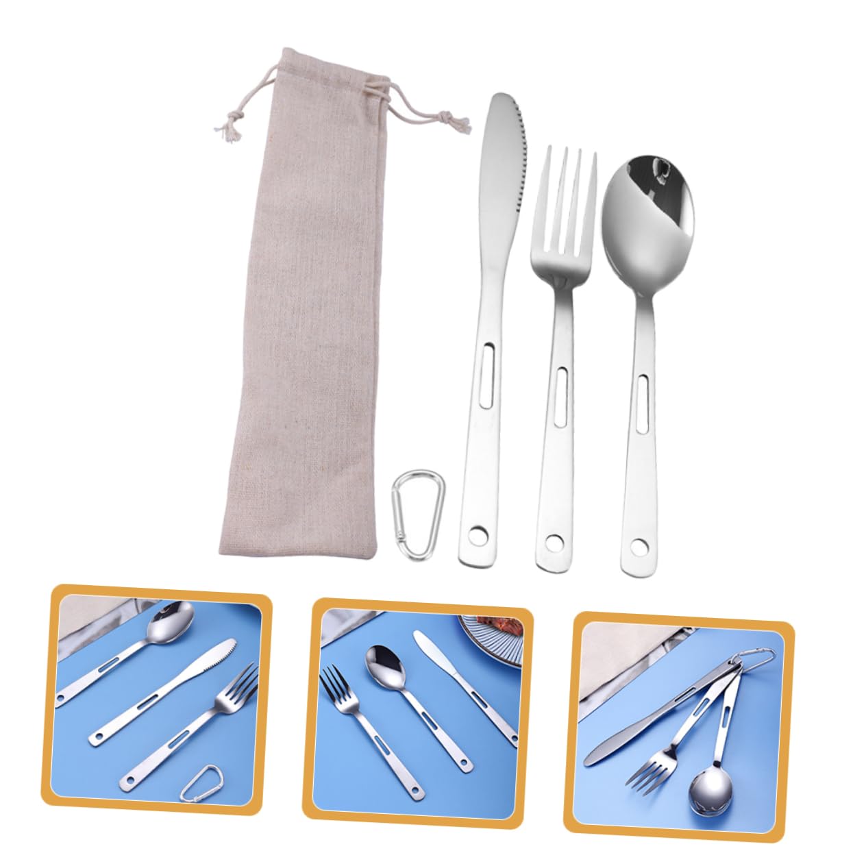 UKCOCO Posate Da Campeggio in Acciaio Inossidabile Comprende Cucchiaio Coltello e Forchetta Posate Portatili Per Picnic e Uso Esterno Resistenti Usura