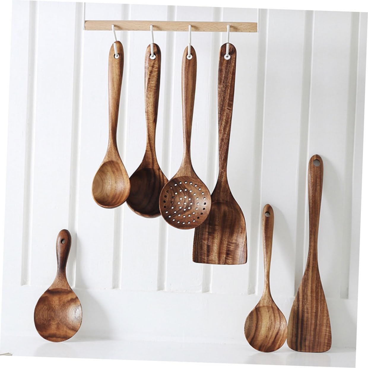 Veemoon Set di Cucchiai per Servire e Preparare Insalate per Cucina con Design Multifunzionale in Legno Elegante e Pratico
