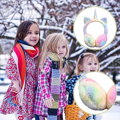 Winter Unicorn Earmuffs & Glove Set, Cute Cartoon Foldable Earmuff Rainbow Ear Warmers for Girls/Women's Gift2