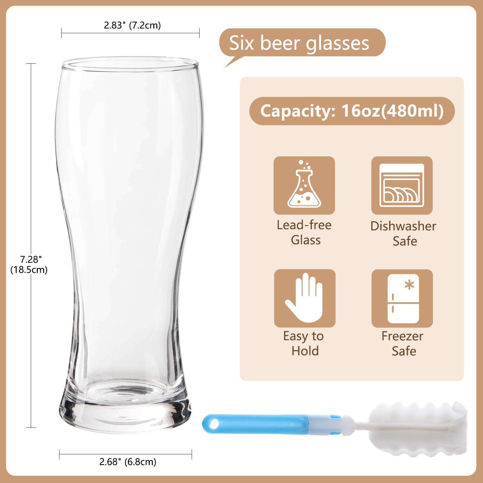 6 unidades 16 oz Pilsner Vasos de cerveza, Bar Glassware, Vasos de beber para el hogar cocina entretenimiento