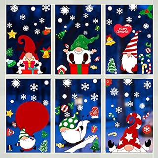 DIYASY 150pcs Christmas Gnome Window Clings Stickers, Santa Claus Window Stickers Decoration for Xmas Window Display and Decoration(6 Sheet)