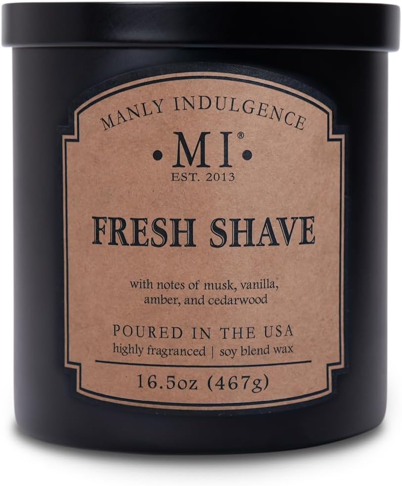 Manly Indulgence Fresh Shave Scented Candles for Men, 2 Wick, 16.5 oz, Premium Soy Blend Wax, 60H Burn, Candles for Home Scented - Made in The USA