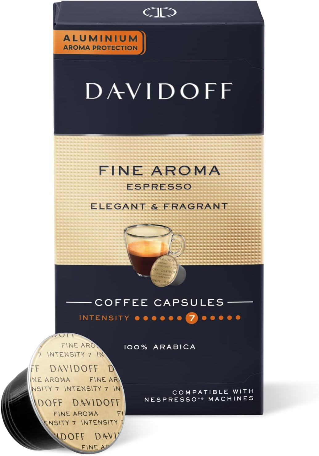 Davidoff Fine Aroma Coffee Capsules – 7/12 Intensity – Elegant & Fragrant Espresso – 100% Arabica – 1 Pack of 10 x 5.5g Capsules (55g Total) – Compatible with Machines