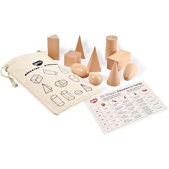 BOHS Montessori 3D Geometry Body 10 Wooden Shapes Motor Skills Toy | Smooth beech wood; feel bag and name card; shape recogni