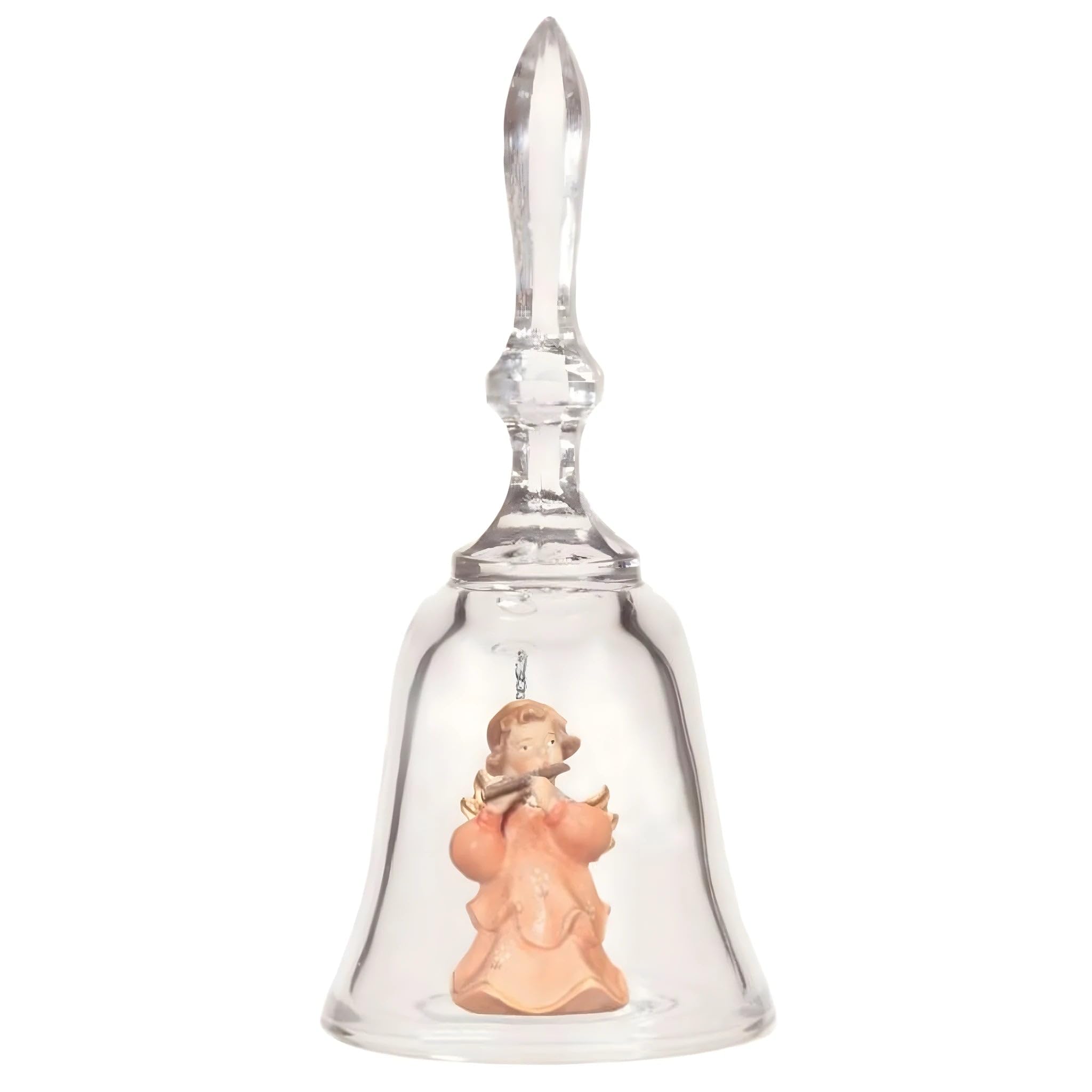 Dolfi | Crystal Bell with Cherub and Flute 20 cm | Hand-Coloured Wood in Val Gardena | Nativity Figure